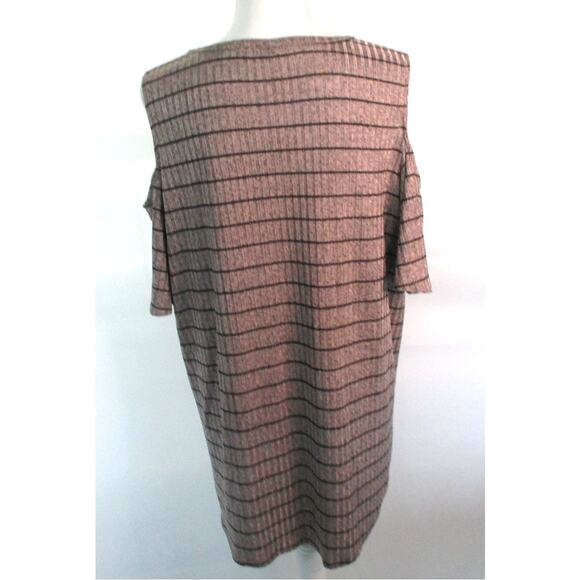 Apt. 9 Women's Tan Striped Peek A Boo Shoulder Short Sleeve  Shirt Size XL - Picture 6 of 11